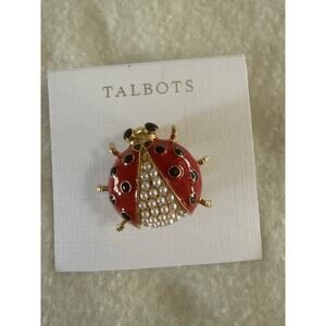 NWT TALBOTS Ladybug Pin Brooch Red Enamel W/Faux Pearl Gold Tone